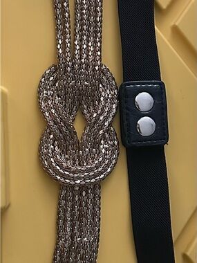 Women’s Gold Metallic Braided Knot Belt - Gold Tone 2 Snaps